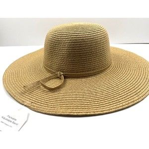 Women's Floppy Sun Beach Garden Hat Tan 15.5" Across Packable Adjustable